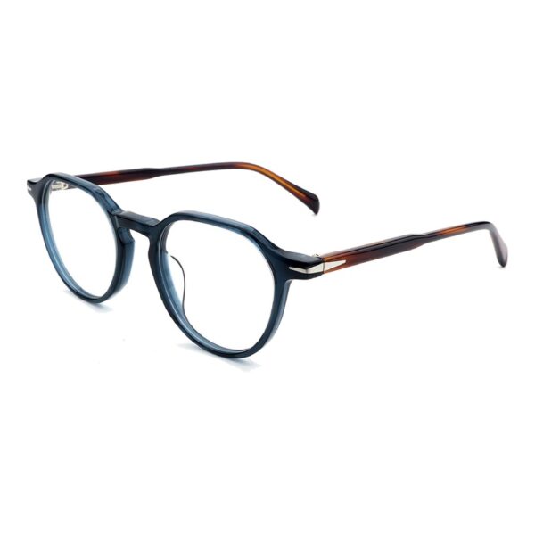 Acetate Glasses VG5040 C4, Dark Blue Frame, Brown Temples, Pantos, Three-quarter View